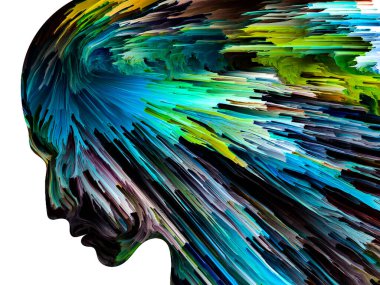 Rahatsız edici Düşünceler serisi. İnsan yüzü siluetinde hareketli karamsar bir boya. İç dünya, zihin, psikoloji, depresyon, anksiyete, zihinsel hastalık, yaratıcılık ve soyut sanat konularındaki sanat çalışmaları.