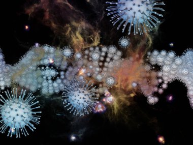 Coronavirus Dünyaları. Viral Salgın Serisi. Virüs, salgın hastalık, enfeksiyon, hastalık ve sağlık projelerinde kullanılmak üzere 3 boyutlu Coronavirus parçacıkları ve mikro uzay elementleri