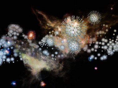 Coronavirus Araştırma. Viral Salgın Serisi. Virüs, salgın, enfeksiyon, hastalık ve sağlık konularındaki projeler için 3 boyutlu Coronavirus parçacıkları ve mikro uzay elementleri