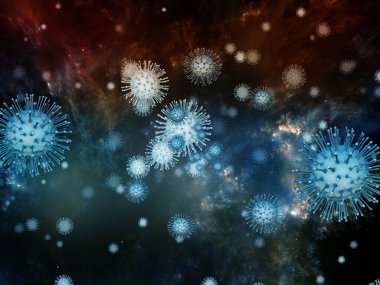 Virüs Mantığı. Viral Salgın Serisi. Virüs, salgın, enfeksiyon, hastalık ve sağlık konularındaki projeler için 3 boyutlu Coronavirus parçacıkları ve mikro uzay elementleri