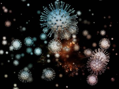 Coronavirus Mikro Dünyası. Viral Salgın Serisi. Coronavirus parçacıkları ve mikro uzay elementlerinin virüs, salgın, enfeksiyon, hastalık ve sağlık projelerinde arka plan görevi görmesi için 3D Illustration