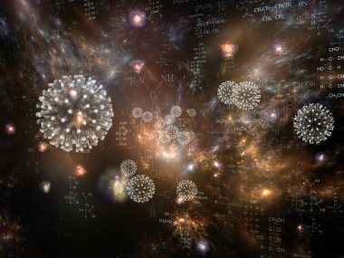 Coronavirus Mikro Dünyası. Viral Salgın Serisi. Coronavirus parçacıkları ve mikro uzay elementlerinin virüs, salgın, enfeksiyon, hastalık ve sağlık projelerinde arka plan görevi görmesi için 3D Illustration