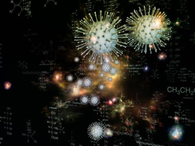Coronavirus Gerçekliği. Viral Salgın Serisi. Virüs, salgın hastalık, enfeksiyon, hastalık ve sağlık konularındaki tasarımları tamamlamak için üç boyutlu Coronavirus parçacıkları ve mikro uzay elementleri