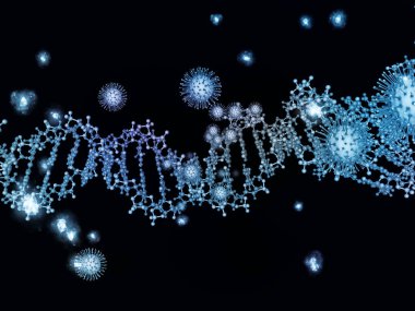 Coronavirus Boşluğu. Viral Salgın Serisi. Virüs, salgın, enfeksiyon, hastalık ve sağlık konularındaki projeler için 3 boyutlu Coronavirus parçacıkları ve mikro uzay elementleri