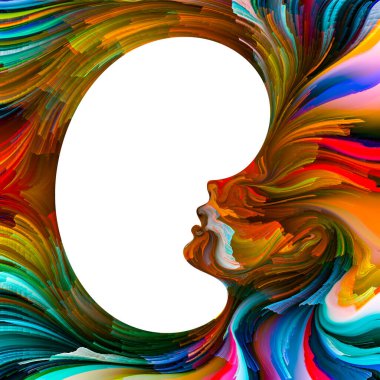 Duygusal Palet serisi. İç mekan. Hayal gücü, yaratıcılık ve iç dünya konularındaki çocuk siluetlerinin canlı renklerinin soyut tablosu.