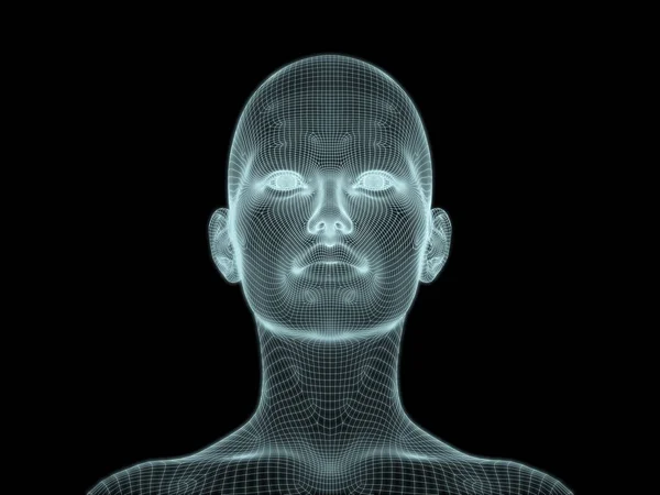 3D技術 コンピュータサイエンスのイラストで使用するためのワイヤメッシュの人間の頭のイラスト — ストック写真