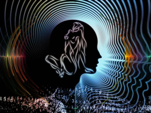 Human Face Illustration Radiating Waves Subject Thinking Mind Science Modern — Stock Photo, Image