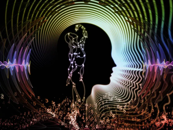 Menschliche Formzeichnung Mit Strahlenden Wellen Zum Thema Denken Geist Wissenschaft — Stockfoto
