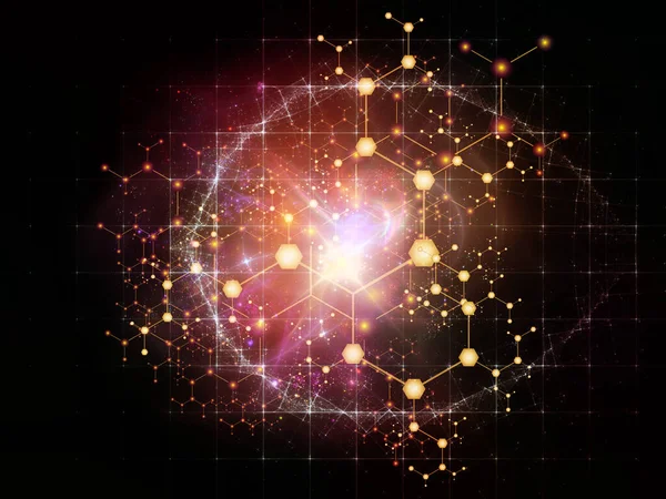 Moleküler yapı serisi. Bilim ve teknoloji konularında soyut atomların kristal ağa geçişi.