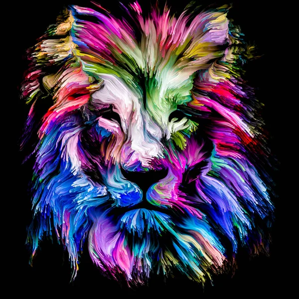 Animal Paint Series Lion Multicolor Portrait Vibrant Paint Subject Imagination — Stock Photo, Image