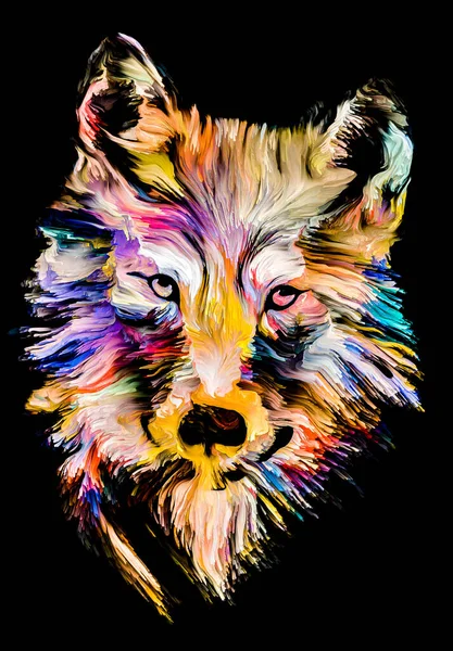 Serie Animal Paint Ritratto Lupo Multicolore Vernice Vibrante Tema Immaginazione — Foto Stock