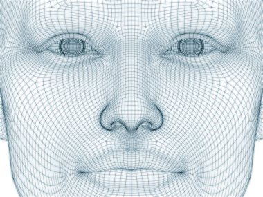 İnsan kafası ve yüzünün üç boyutlu görüntülenmesi illüstrasyon ve tasarım için tel örgüsü olarak kullanılacak