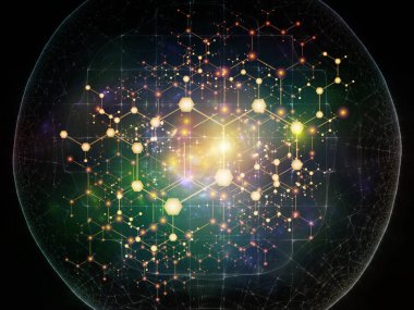 Moleküler yapı serisi. Bilim ve teknoloji konularında soyut atomların kristal ağa geçişi.