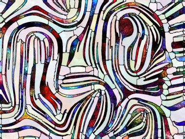 Kırık Renk. Lekeli Camlar Birliği serisi. Parçalanma, sanat, şiir ve tasarım birliğinin kavramsal ilişkisindeki renk ve doku parçalarının yaratıcı düzenlenmesi