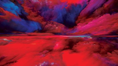 Işık bulutları. Gerçekliğe Kaçış dizisi. Sahne resmi, hayal gücü, yaratıcılık ve sanat temasında gerçeküstü gün batımı renkleri ve dokularının kompozisyonu