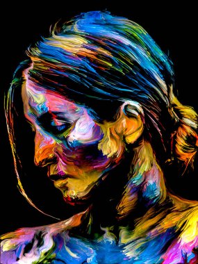 Renkli Kadın serisi. Yaratıcılık, hayal gücü ve sanat konularında genç bir kadının canlı portresi.