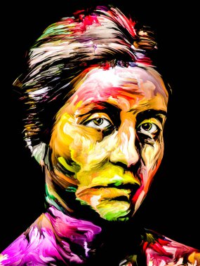 Renkli Kadın serisi. Yaratıcılık, hayal gücü ve sanat konularında genç bir kadının soyut portresi.