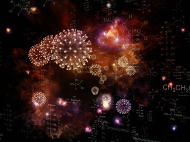 Coronavirus Mikro Dünyası. Viral Salgın Serisi. Coronavirus parçacıkları ve mikro uzay elementlerinin virüs, salgın, enfeksiyon, hastalık ve sağlık projelerinde arka plan görevi görmesi için 3D Illustration