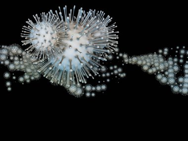Virüs Mantığı. Viral Salgın Serisi. Coronavirus parçacıkları ve virüs, salgın, enfeksiyon, hastalık ve sağlıkla ilgili mikro uzay elementlerinin 3D Illustration 'ı