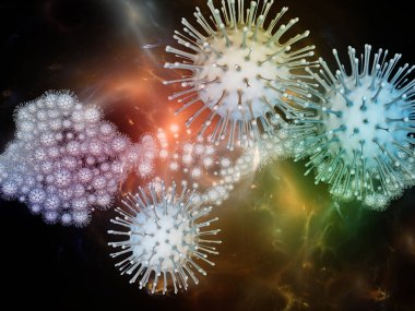 Coronavirus Gerçekliği. Viral Salgın Serisi. Virüs, salgın hastalık, enfeksiyon, hastalık ve sağlık konularındaki tasarımları tamamlamak için üç boyutlu Coronavirus parçacıkları ve mikro uzay elementleri