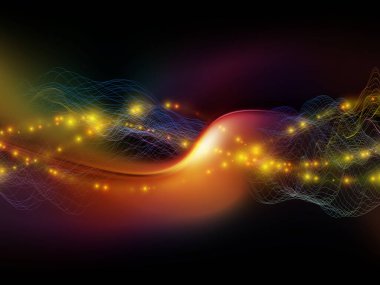 Uzay Geometrisi. Sanal Dalga serisi. Veri transferi, sanal, yapay, matematiksel gerçeklik projeleri için uygun yatay sinüs dalgaları ve ışık parçacıklarının soyut düzenlenmesi.