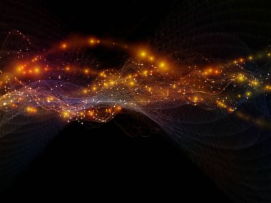 Sanal gerçeklik. Sanal Dalga serisi. Veri transferi için yatay sinüs dalgaları ve ışık parçacıklarının etkileşimi, sanal, yapay, matematiksel gerçeklik.