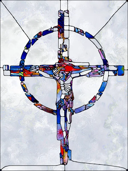 Spektrální Série Faith Cross Stainglass Pozadí Design Organické Církevní Okna — Stock fotografie