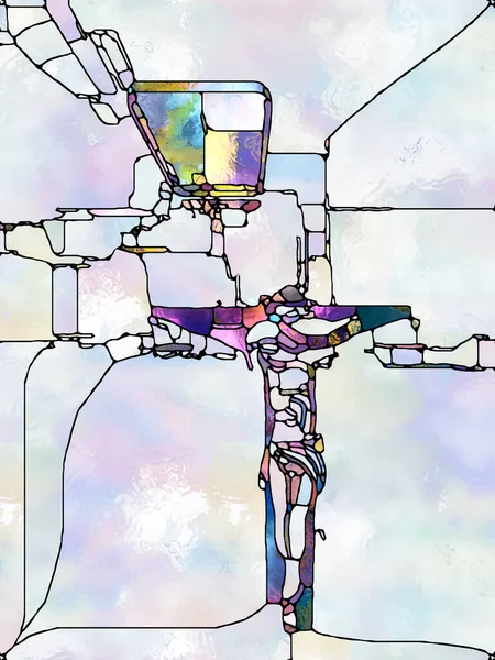 크로스 스테인드글라스 시리즈 그리스도와 자연의 단결의 테마에 색상의 — 스톡 사진
