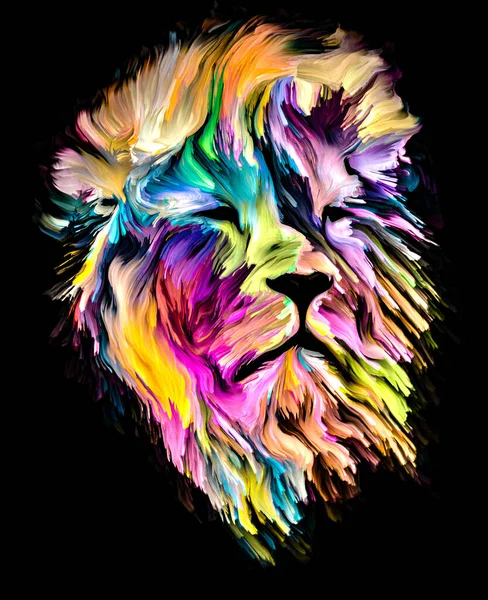 Série Pintura Animal Retrato Leão Pintura Colorida Sobre Tema Imaginação — Fotografia de Stock