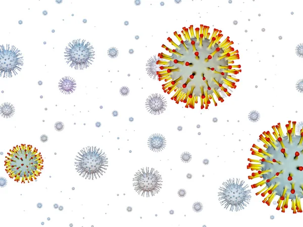 ウイルスロジック ウイルス感染症シリーズ ウイルス 感染症 病気や健康上のプロジェクトのためのコロナウイルス粒子とマイクロスペース要素の3Dイラスト — ストック写真