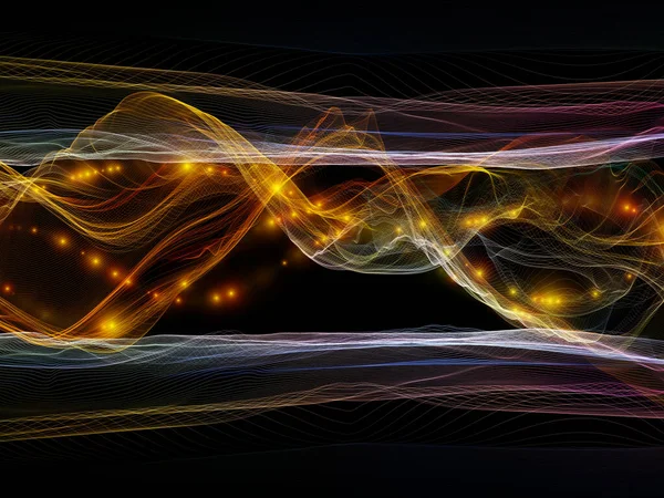 虚拟宇宙虚拟浪潮系列 水平正弦波和光粒子在数据传输 数学现实中的排列 — 图库照片