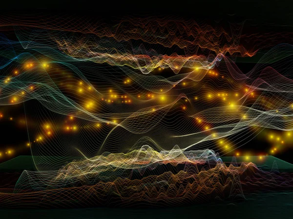 Datenraum Virtuelle Welle Zusammensetzung Von Horizontalen Sinuswellen Und Lichtteilchen Zum — Stockfoto