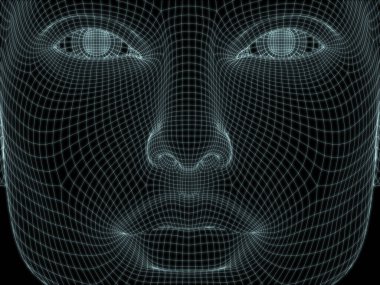 Resim ve tasarım için insan kafası ve yüzünün 3 boyutlu görüntüsü tel örgüsü