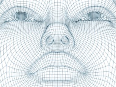 İnsan kafası ve yüzünün üç boyutlu görüntülenmesi illüstrasyon ve tasarım için tel örgüsü olarak kullanılacak