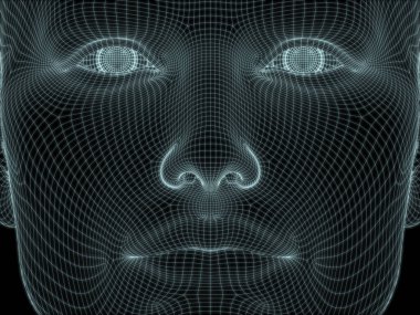 Teknoloji, eğitim ve bilgisayar bilimleri illüstrasyonlarında kullanılmak üzere insan yüzü 3D kablo örgüsü oluşturma