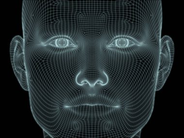 Teknoloji, eğitim ve bilgisayar bilimleri illüstrasyonlarında kullanılmak üzere insan yüzü 3D kablo örgüsü oluşturma