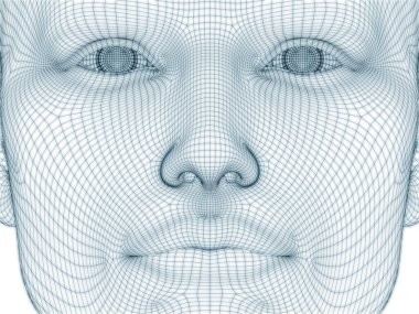 İnsan kafası ve yüzünün üç boyutlu görüntülenmesi illüstrasyon ve tasarım için tel örgüsü olarak kullanılacak