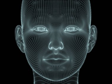 Resim ve tasarım için insan kafası ve yüzünün 3 boyutlu görüntüsü tel örgüsü