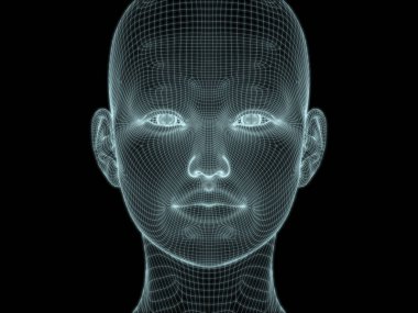 Resim ve tasarım için insan kafası ve yüzünün 3 boyutlu görüntüsü tel örgüsü