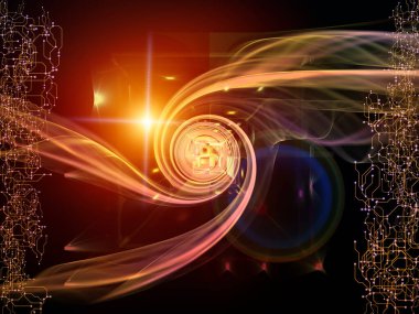 Dijital iletişim ve modern teknolojiler konusunda ağ, fraktal girdap ve soyut bileşen etkileşimi