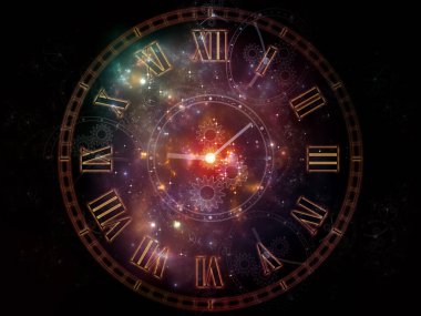 Sanal saatler. Time serisinin yüzleri. Bilim, eğitim ve modern teknolojiler üzerine projeler için arkaplan görevi görecek saat tuşlarından ve soyut elementlerden oluşan tasarım