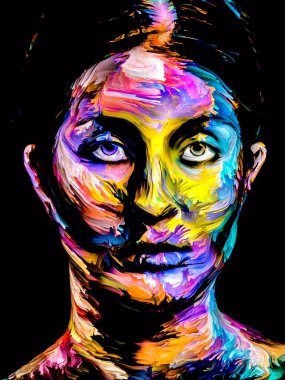 Renk serisi insanları. Yaratıcılık, hayal gücü ve sanat konularında çok renkli genç kadın portresi.