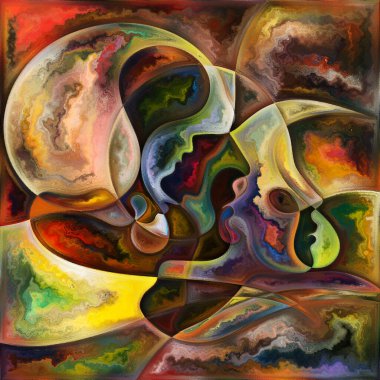 İç Form. Colors In Us serisi. İnsan siluetlerinden, sanat dokularından ve renklerden oluşan soyut bir arka plan yaşam, drama, şiir ve algı teması üzerine etkileşim kurar