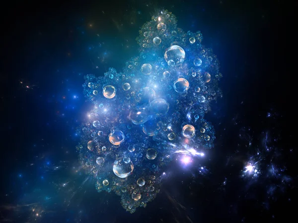 素粒子の創造 宇宙物理学 天体物理学 仮想現実をテーマにしたフラクタル球と光の3Dイラスト — ストック写真