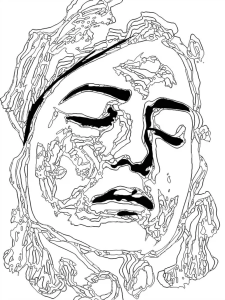 Face Pattern series. Design and art study of black and white pattern of woman face for use in stained glass and coloring.