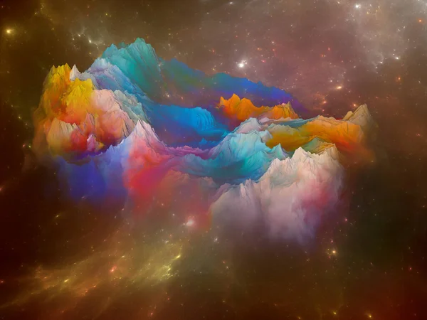 Montañas Del Espacio Island Sky Series Interacción Representación Montañas Coloridas — Foto de Stock