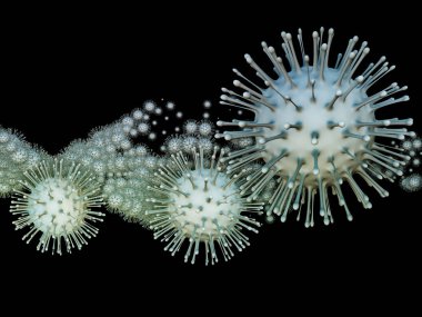 Coronavirus Evreni. Viral Salgın Serisi. Virüs, salgın, enfeksiyon, hastalık ve sağlık konularında 3 boyutlu Coronavirus parçacıkları ve mikro uzay elementleri