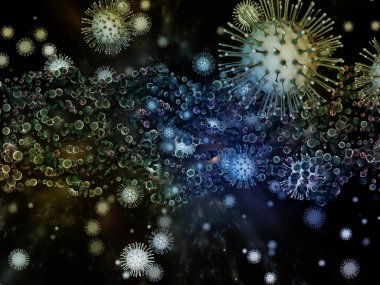 Coronavirus Matematik. Viral Salgın Serisi. Virüs, salgın, enfeksiyon, hastalık ve sağlık konuları için 3 boyutlu Coronavirus parçacıkları ve mikro uzay elementleri
