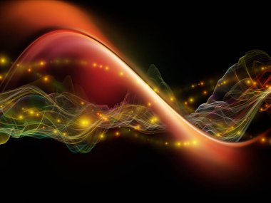Uzay Geometrisi. Sanal Dalga serisi. Veri transferi, sanal, yapay, matematiksel gerçeklik projeleri için uygun yatay sinüs dalgaları ve ışık parçacıklarının soyut düzenlenmesi.