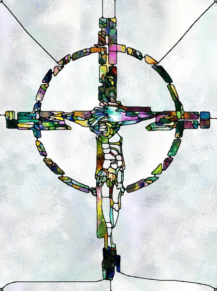Spectral Faith Cross Stained Glass Фон Оформления Органического Окна Церкви — стоковое фото
